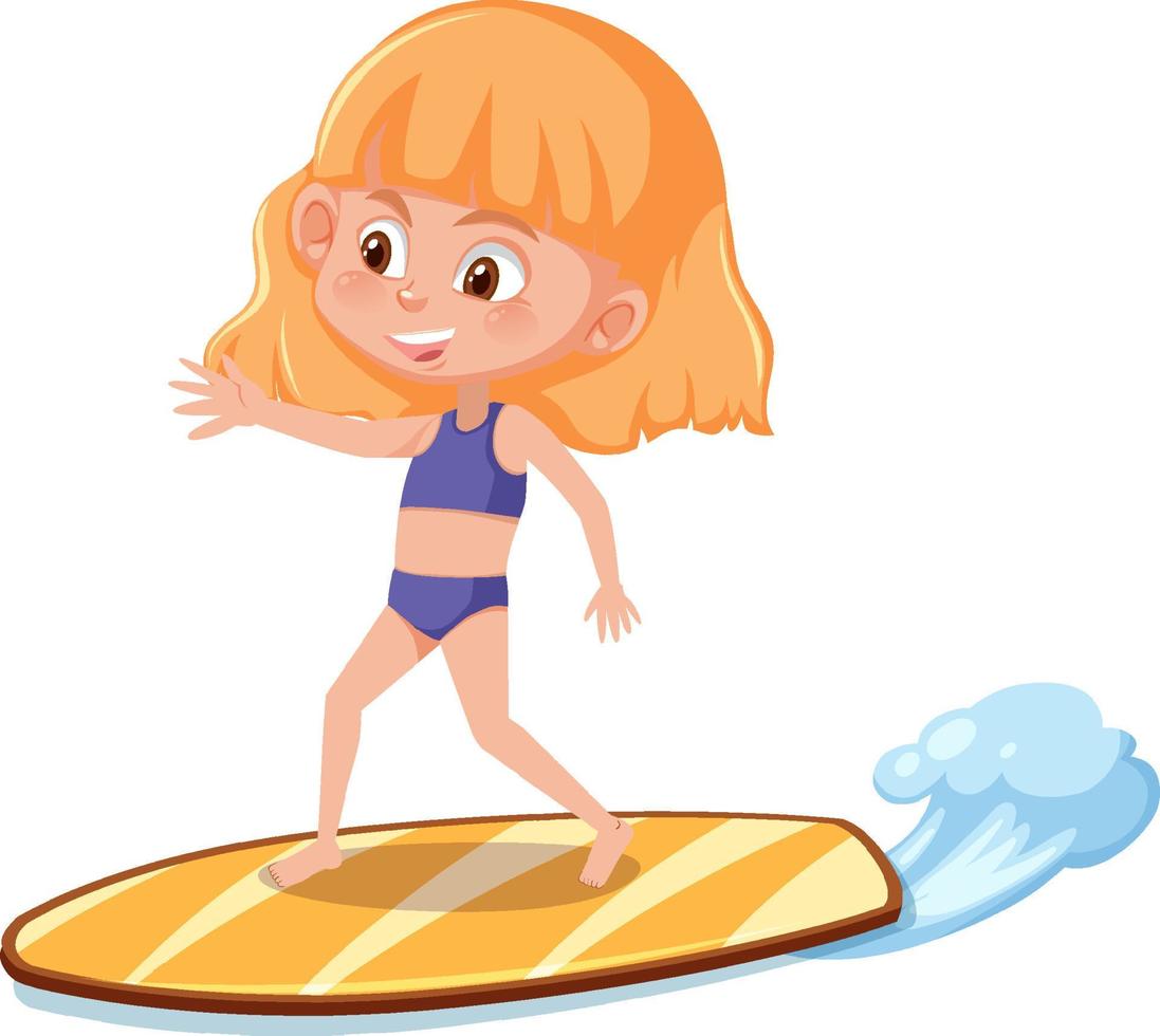 A girl playing surfboard on white background vector