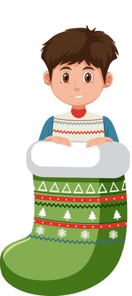 A boy in Christmas stocking isolated vector