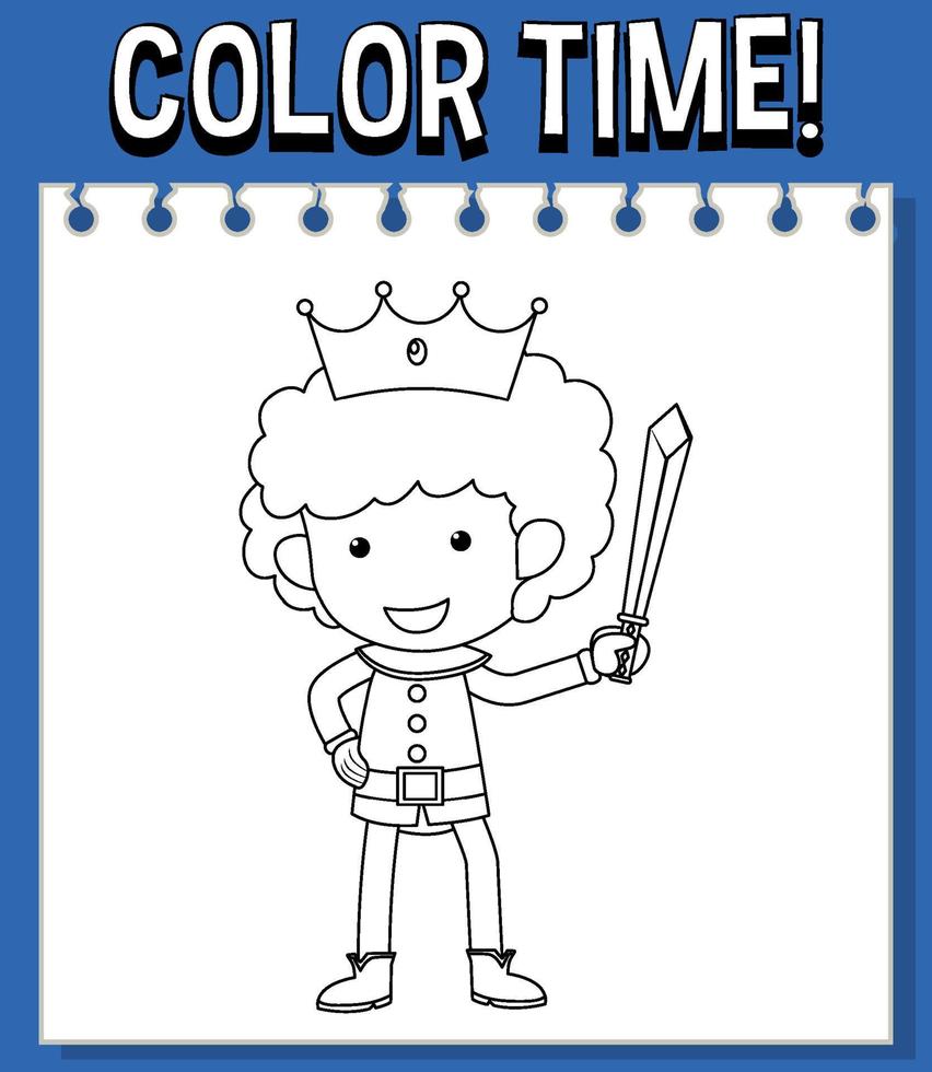 Worksheets template with color time text and prince outline vector