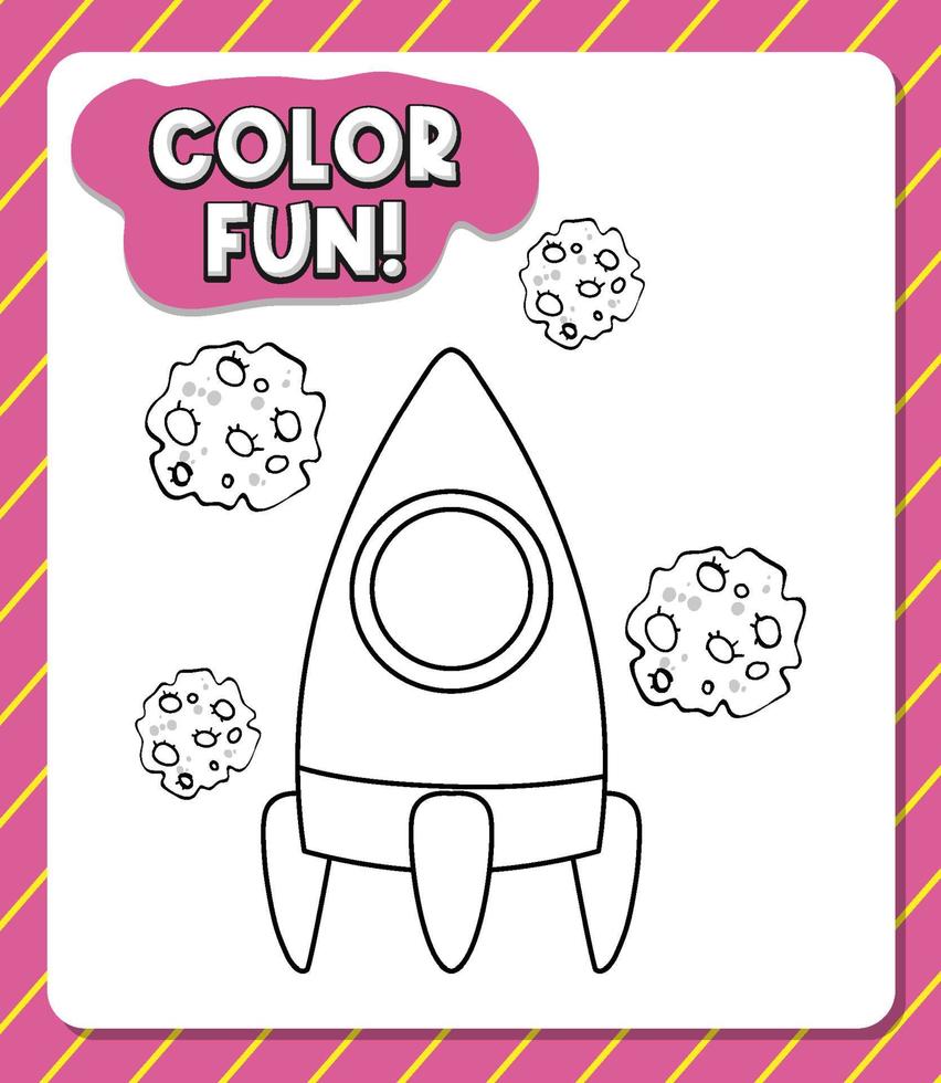 Worksheets template with color fun text and rocket outline vector