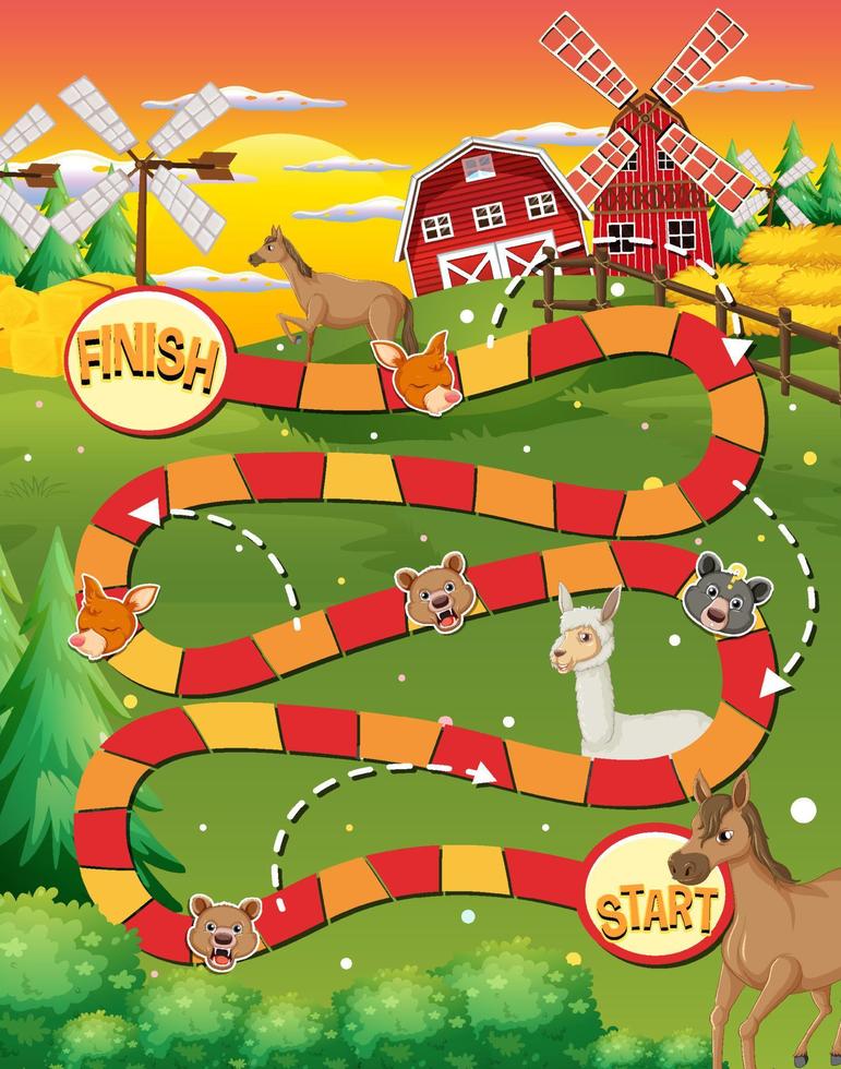 A snake ladder animal game template vector
