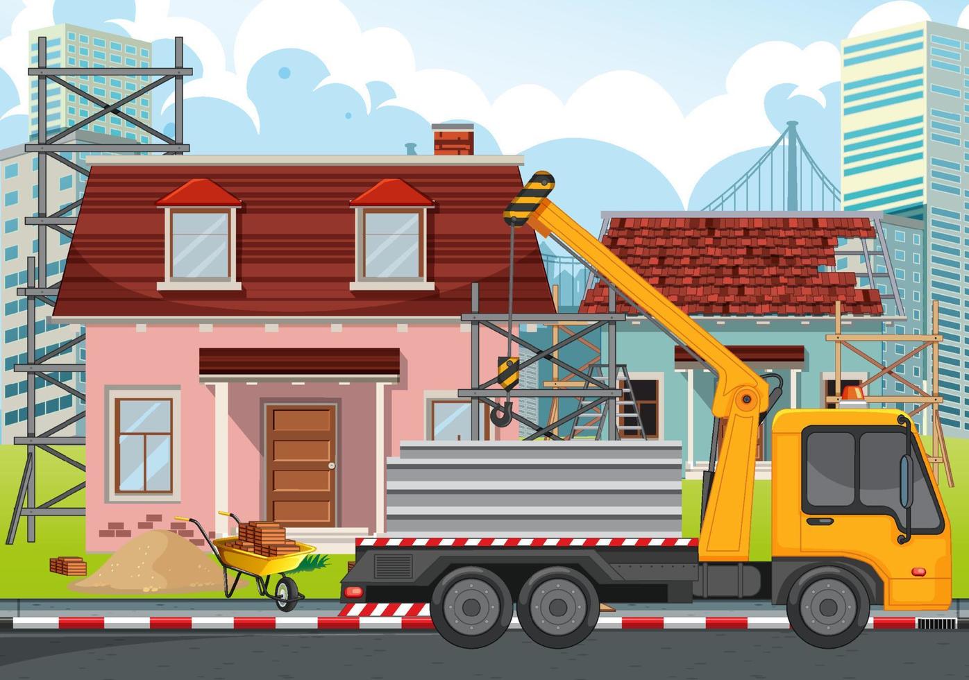 Cartoon scene of building construction site vector