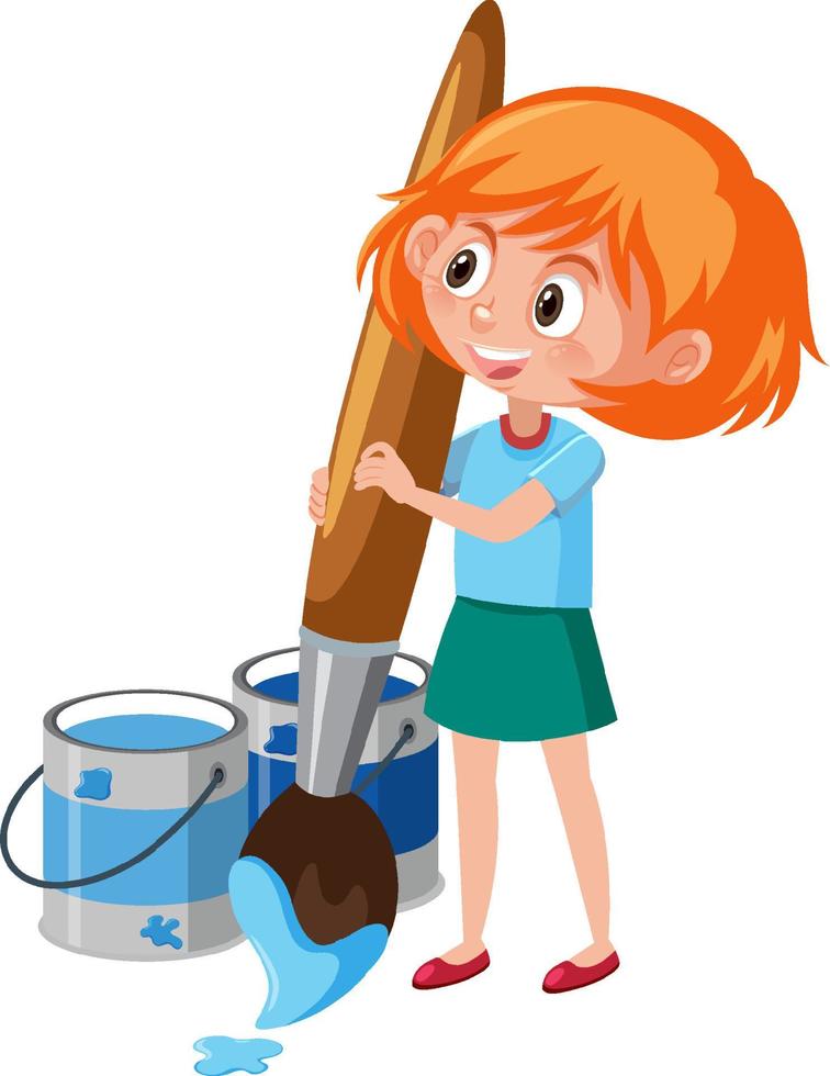 Cartoon girl holding brush with blue colour vector