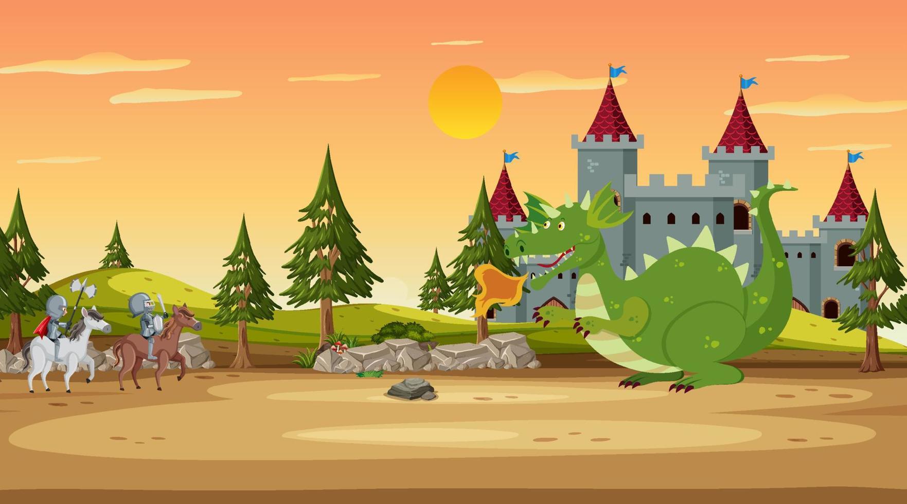 Medieval town scene in cartoon style vector