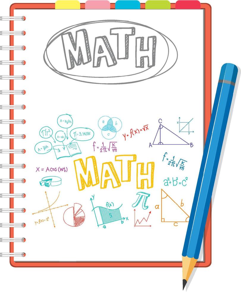 Doodle math formula on notebook page with pencil vector