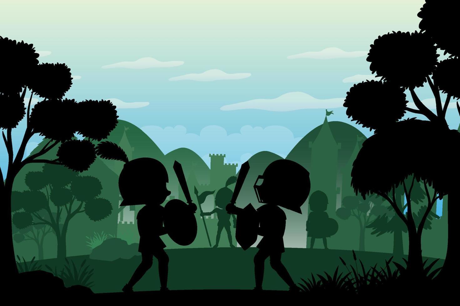 Silhouette scene with medieval vector