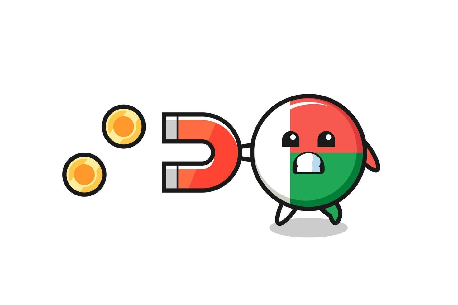 the character of madagascar flag hold a magnet to catch the gold coins vector