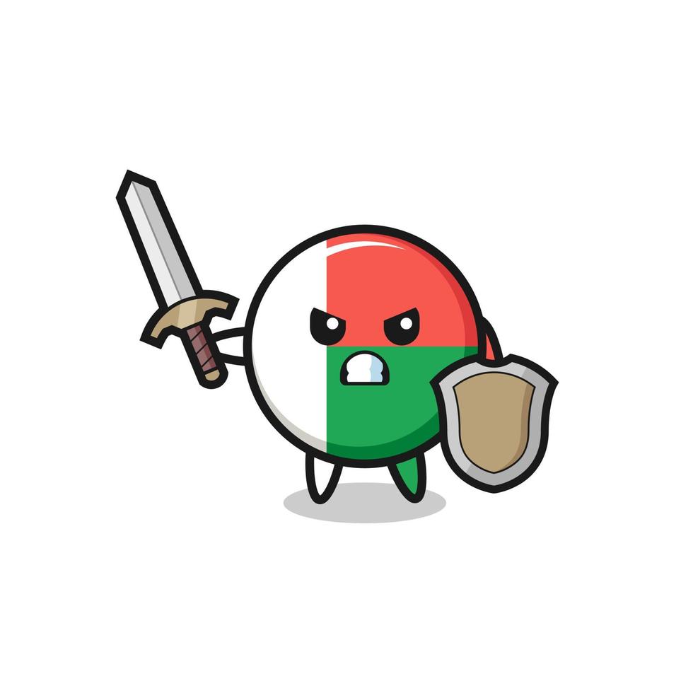 cute madagascar flag soldier fighting with sword and shield vector
