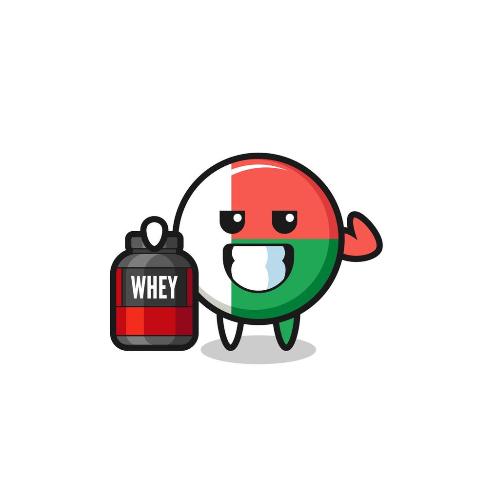 the muscular madagascar flag character is holding a protein supplement vector