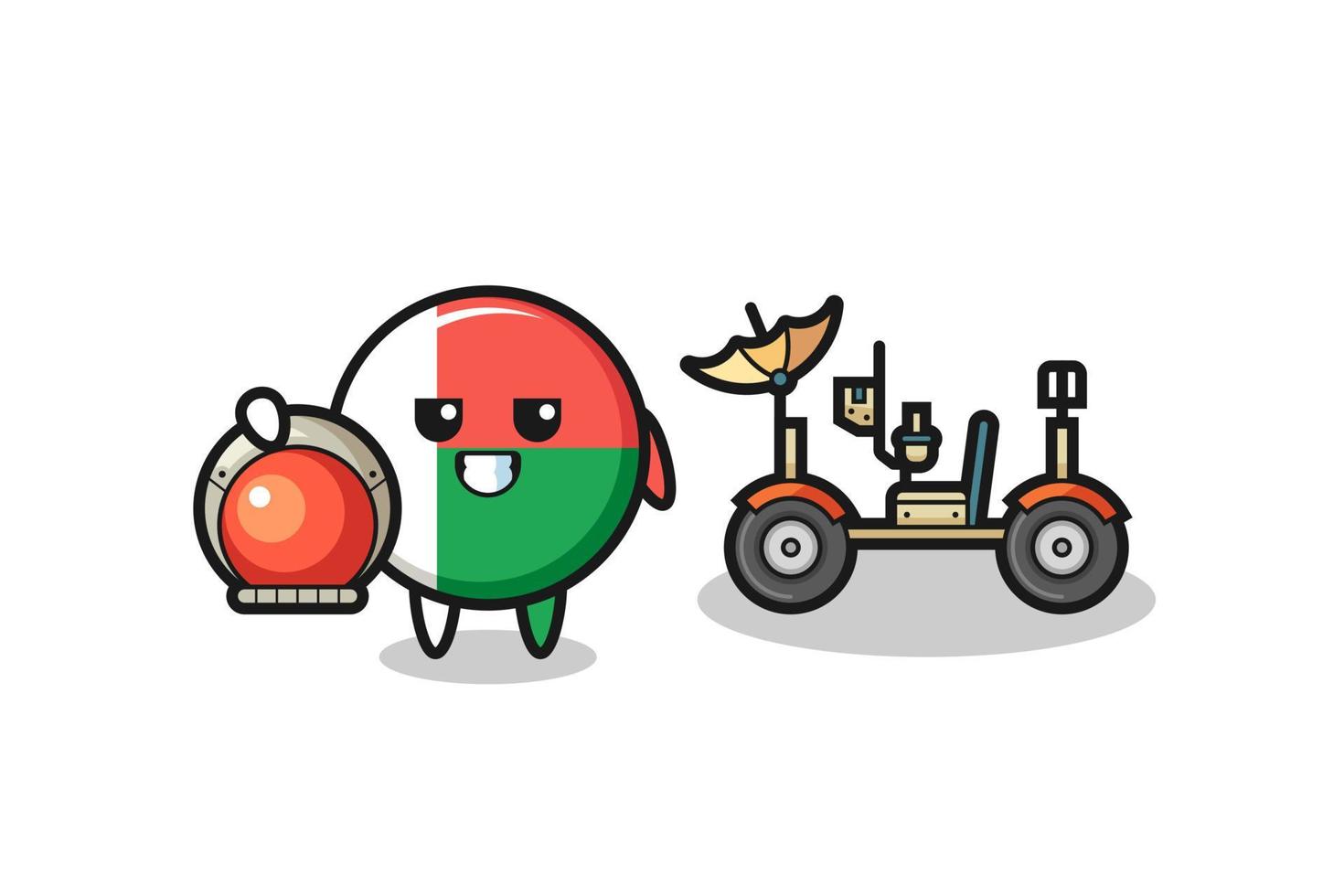 the cute madagascar flag as astronaut with a lunar rover vector