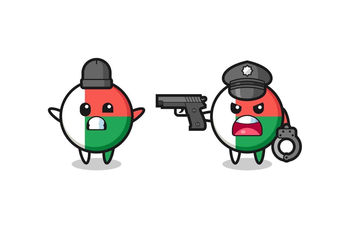 illustration of madagascar flag robber with hands up pose caught by police vector