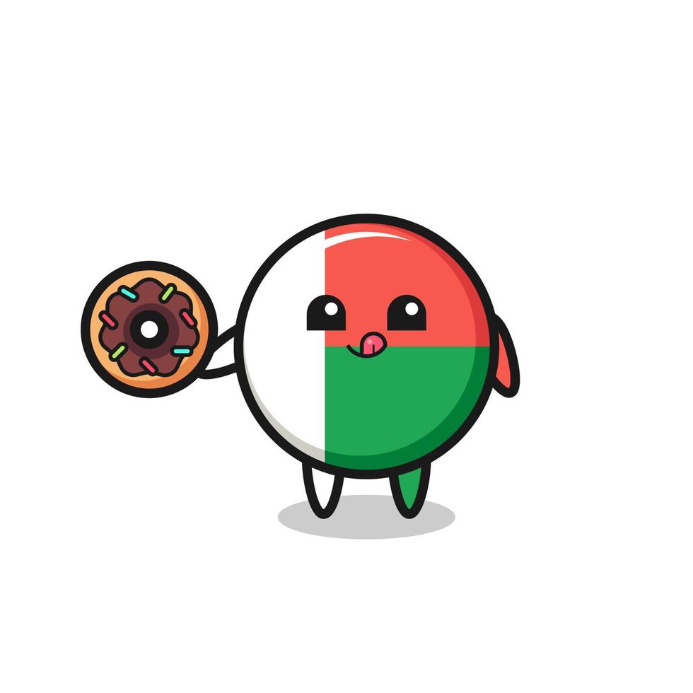 ilustración de un personaje de la bandera de madagascar comiendo un donut vector