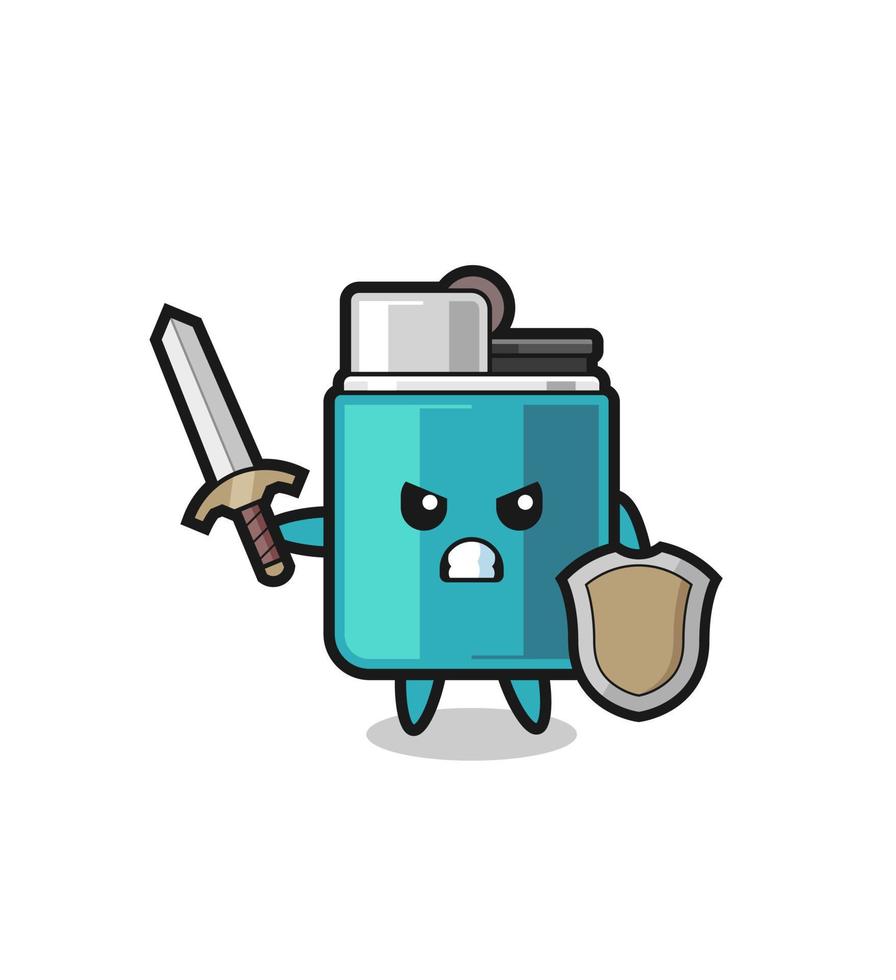 cute lighter soldier fighting with sword and shield vector