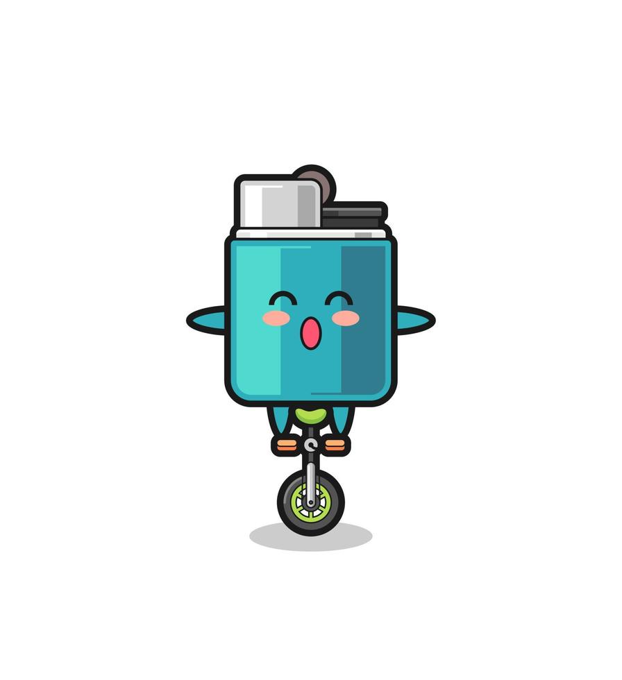 The cute lighter character is riding a circus bike vector