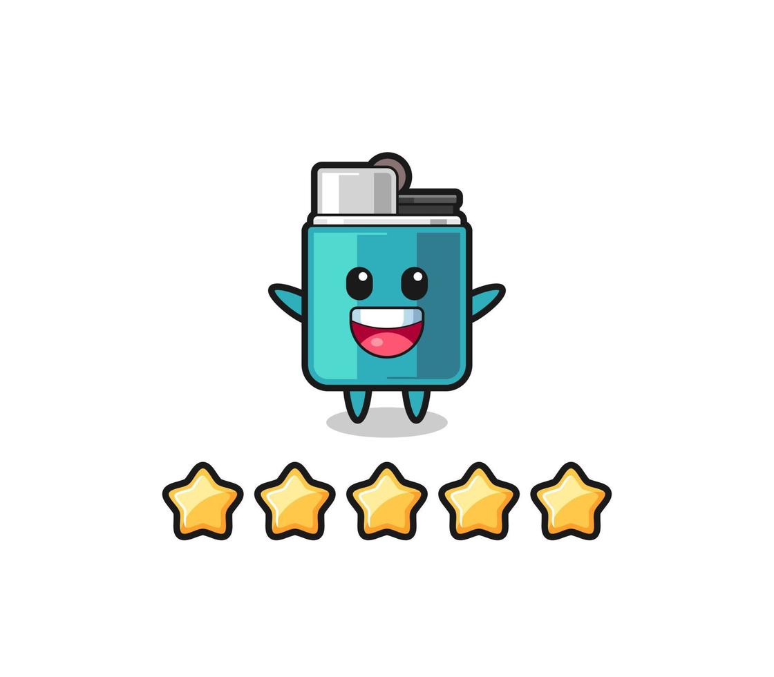 the illustration of customer best rating, lighter cute character with 5 stars vector