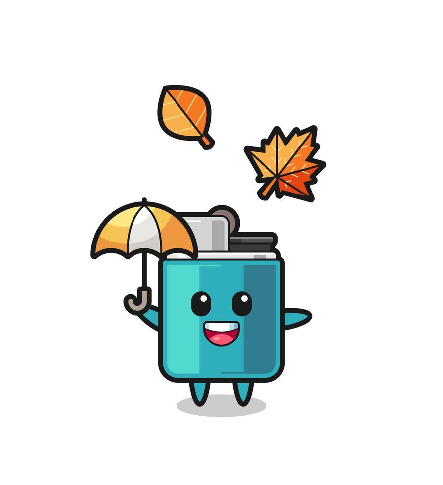 cartoon of the cute lighter holding an umbrella in autumn vector