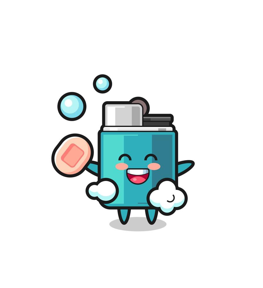 lighter character is bathing while holding soap vector