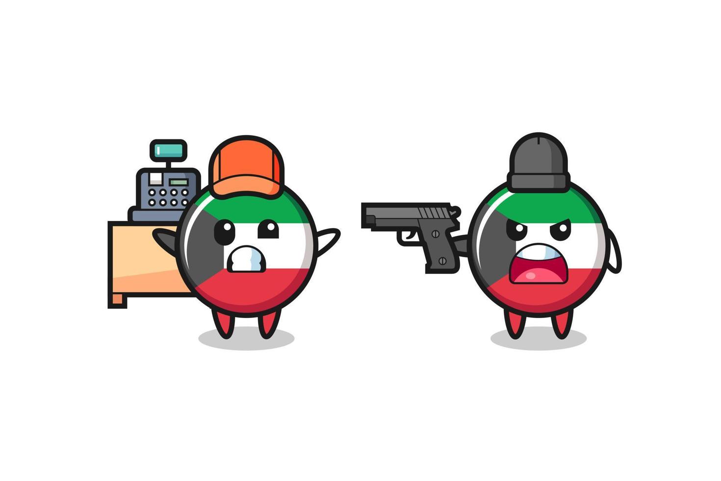illustration of the cute kuwait flag as a cashier is pointed a gun by a robber vector