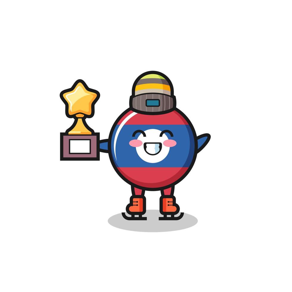 laos flag cartoon as an ice skating player hold winner trophy vector