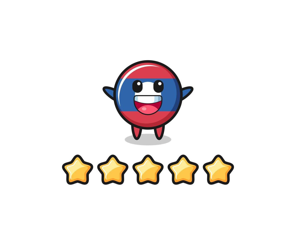 the illustration of customer best rating, laos flag cute character with 5 stars vector