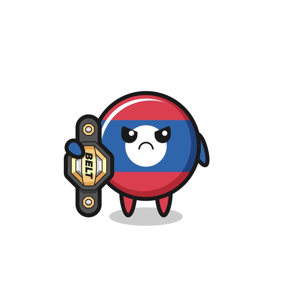 laos flag mascot character as a MMA fighter with the champion belt vector