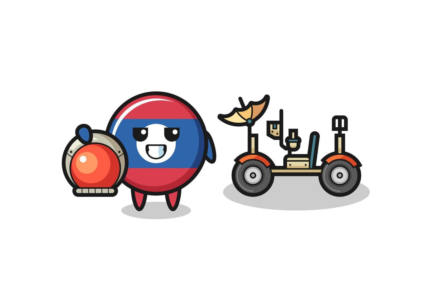 the cute laos flag as astronaut with a lunar rover vector