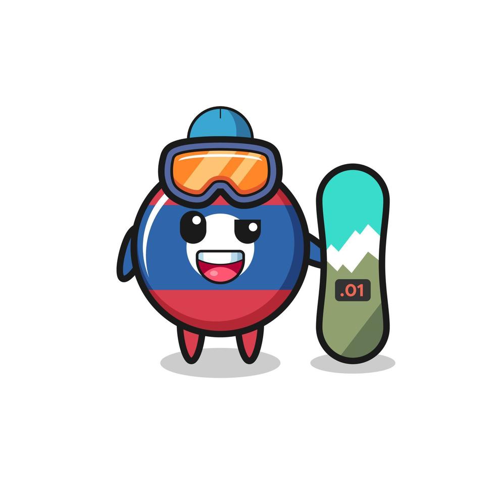 Illustration of laos flag character with snowboarding style vector