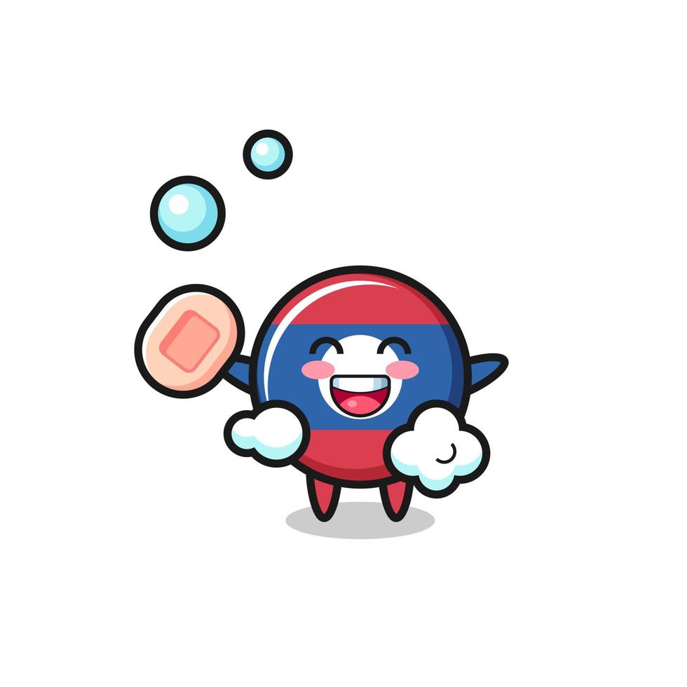 laos flag character is bathing while holding soap vector