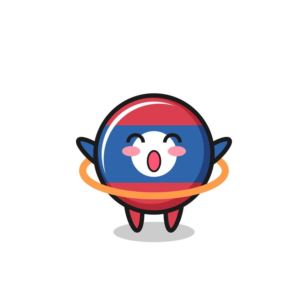 cute laos flag cartoon is playing hula hoop vector