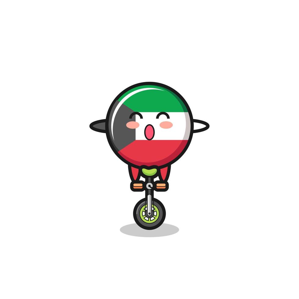 el lindo personaje de la bandera de kuwait está montando una bicicleta de circo vector