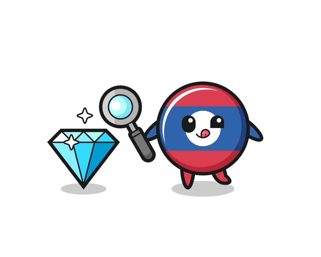 laos flag mascot is checking the authenticity of a diamond vector