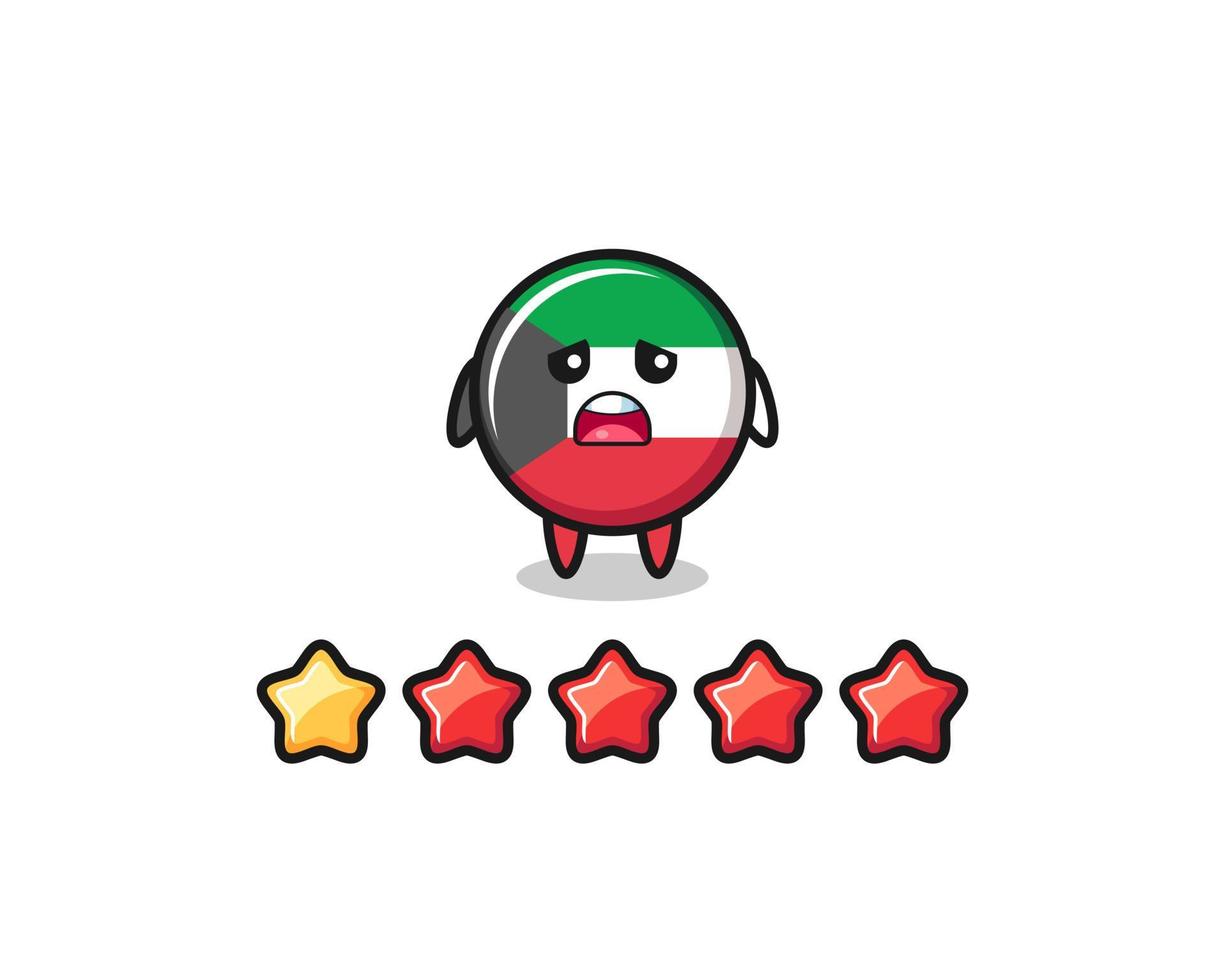 the illustration of customer bad rating, kuwait flag cute character with 1 star vector