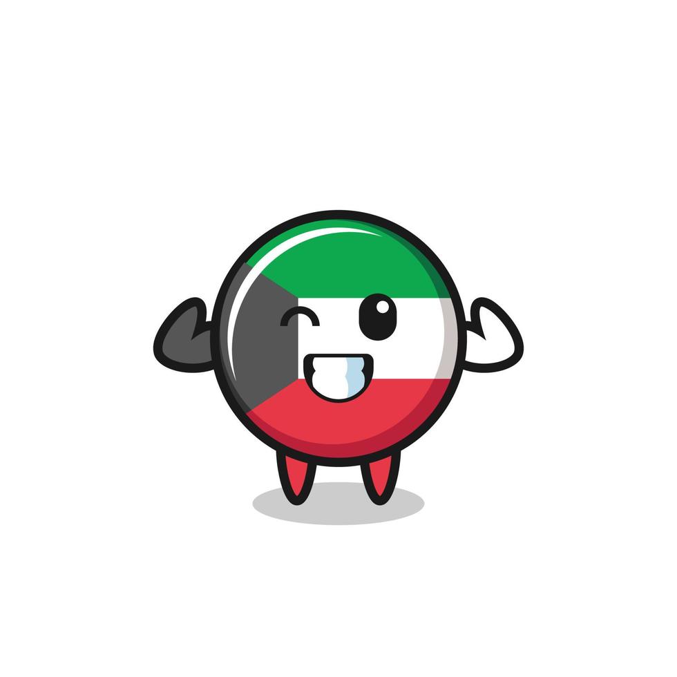 the muscular kuwait flag character is posing showing his muscles vector