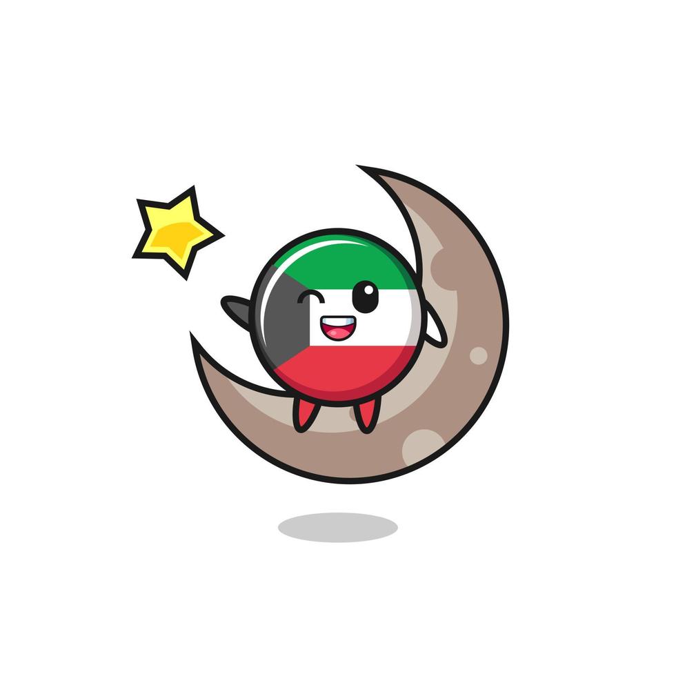 illustration of kuwait flag cartoon sitting on the half moon vector