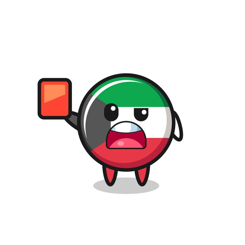 linda mascota de la bandera de kuwait como árbitro dando una tarjeta roja vector