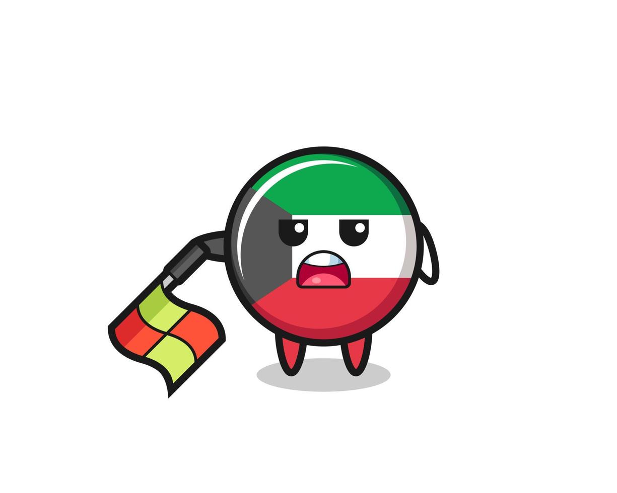 el personaje de la bandera de kuwait como juez de línea sostiene la bandera en un ángulo de 45 grados vector