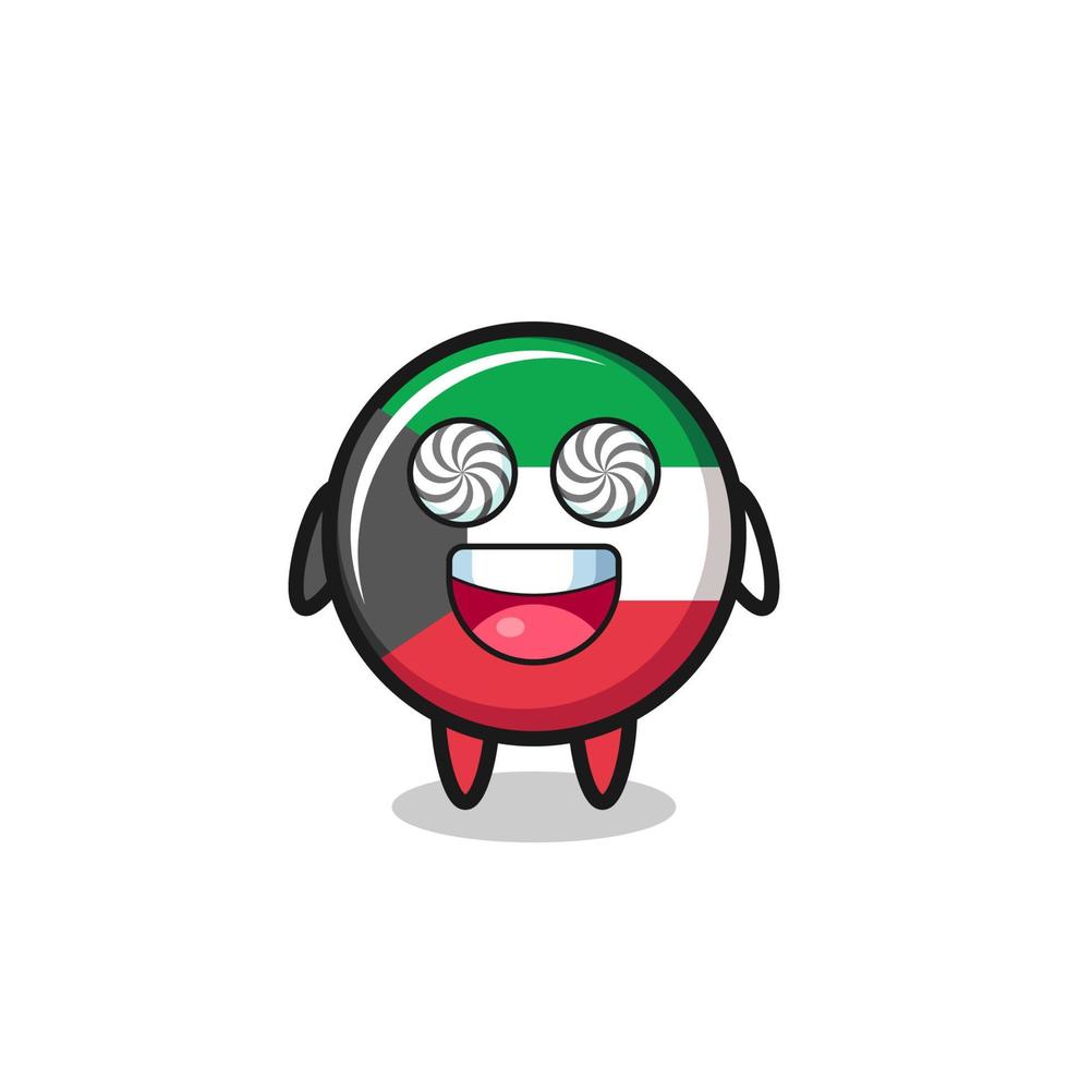 cute kuwait flag character with hypnotized eyes vector