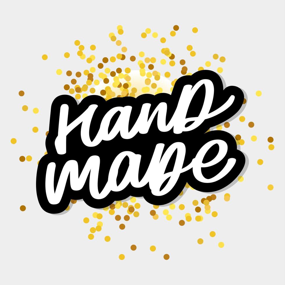 Label or logo with lettering hand made. Vector flat illustrations. Modern and stylish badge. Thin line inscription handmade, made with love, craft product on white.