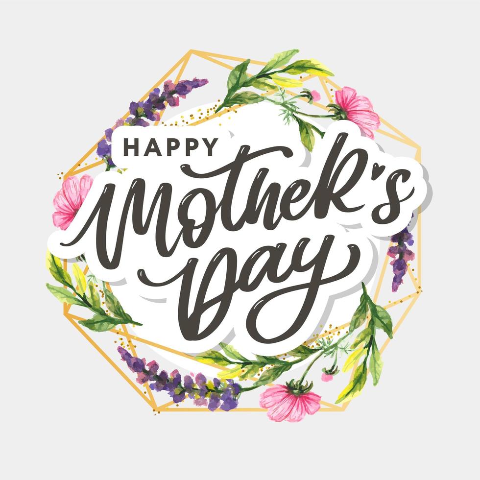 Letras del día de las madres felices. ilustración de vector de caligrafía hecha a mano. tarjeta del día de la madre con flores