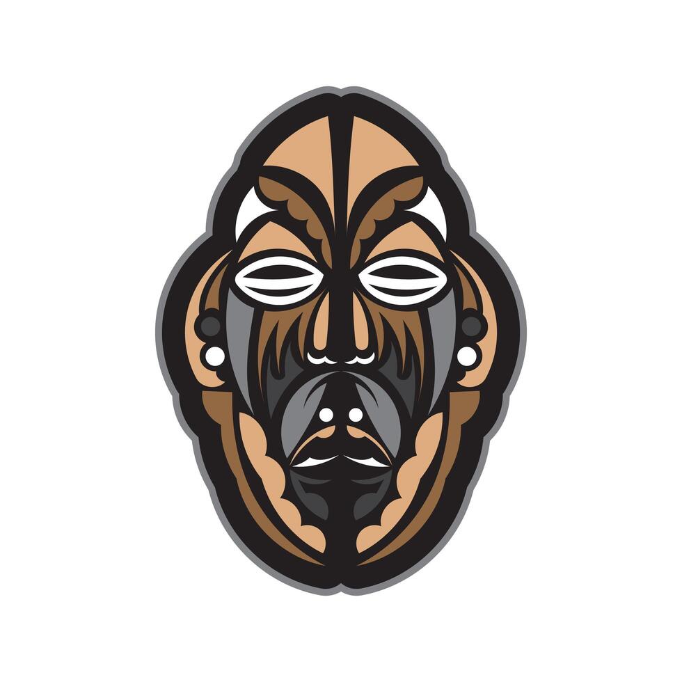 Tiki mask in Samoan style. Good for t-shirt prints, cups, phone cases and tattoos. Isolated. Vector