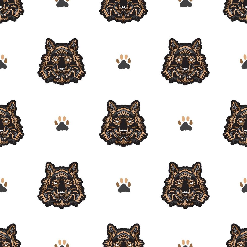 Seamless pattern with tiger face. Good for prints, backgrounds, cards, and textiles. Vector illustration.