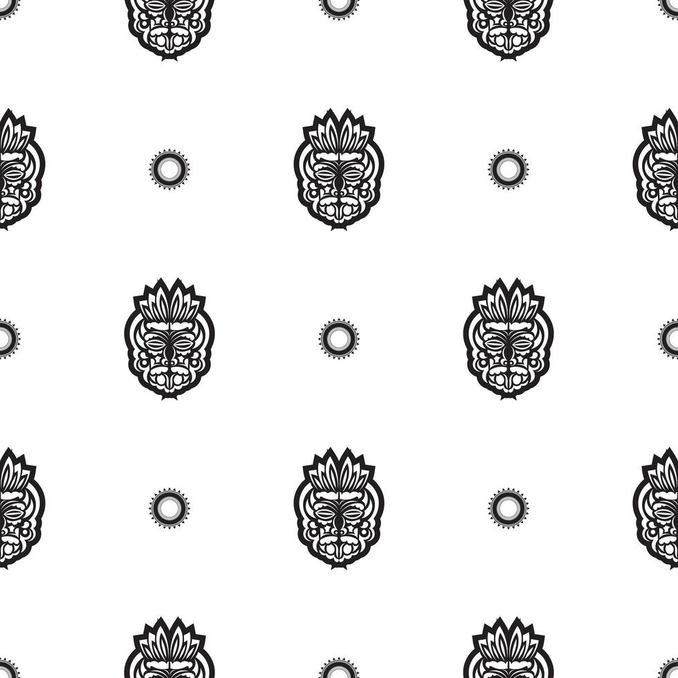 Seamless pattern with tiki face, mask or totem. Patterns in the style of Polynesia. Good for prints, textiles and backgrounds. Isolated. Vector