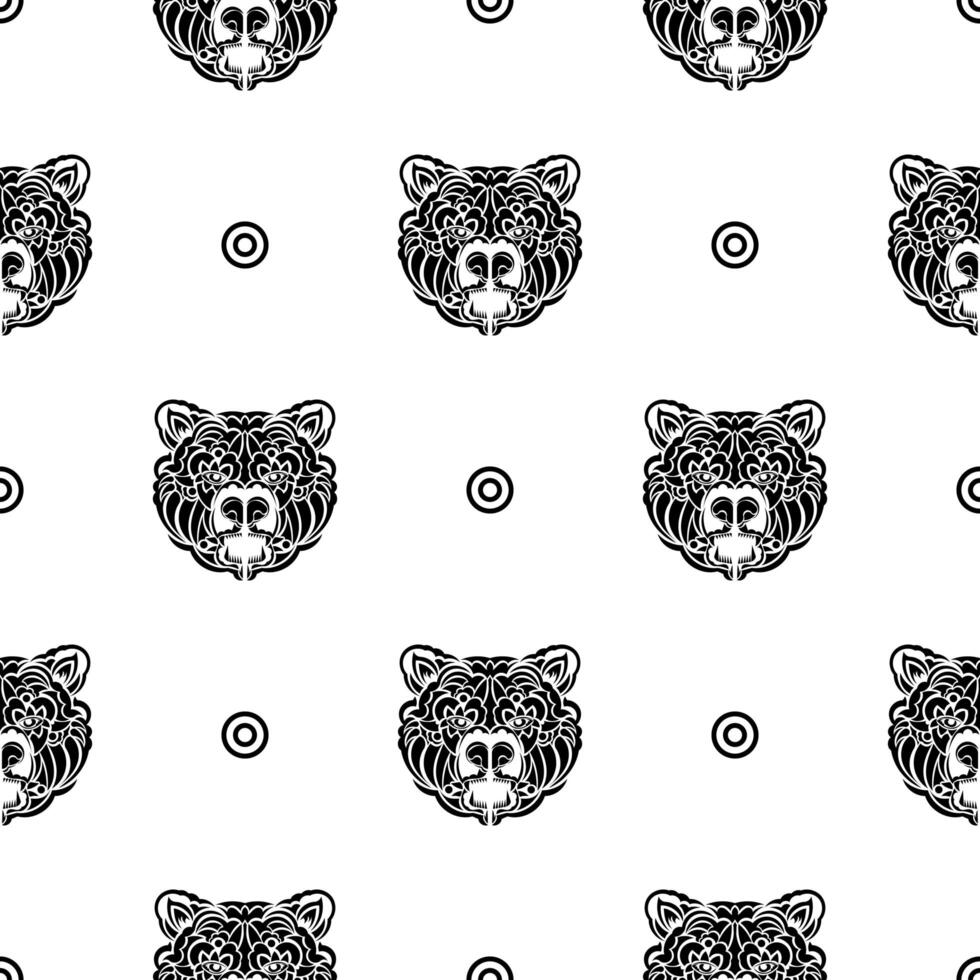 Black-white seamless pattern with bear face. Good for garments, textiles, backgrounds and prints. Vector