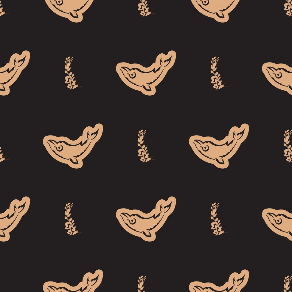 Seamless luxury pattern with whales in simple style. Good for mural wallpaper, fabric, postcards and printing. Vector
