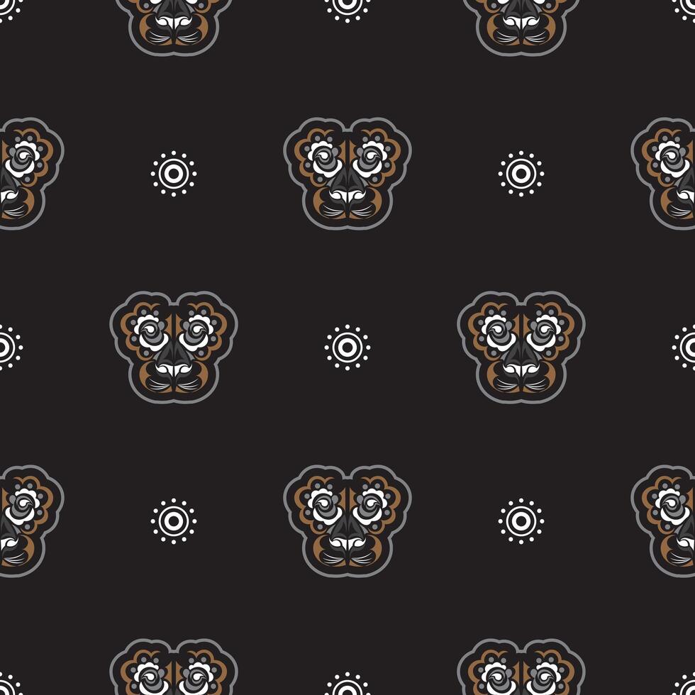 Seamless pattern with tiger head in simple boho style. Good for backgrounds, prints, apparel and textiles. Vector