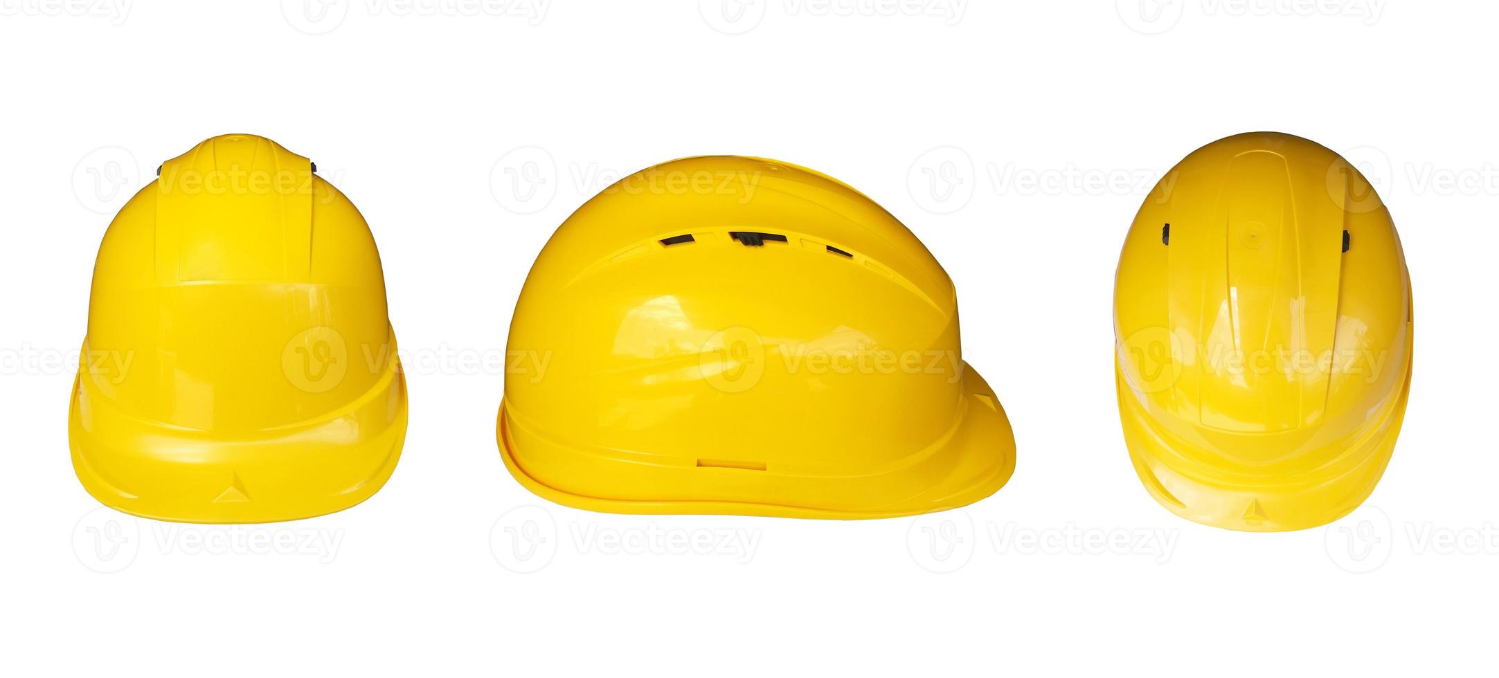 casco de seguridad amarillo use la seguridad primero sobre fondo blanco foto