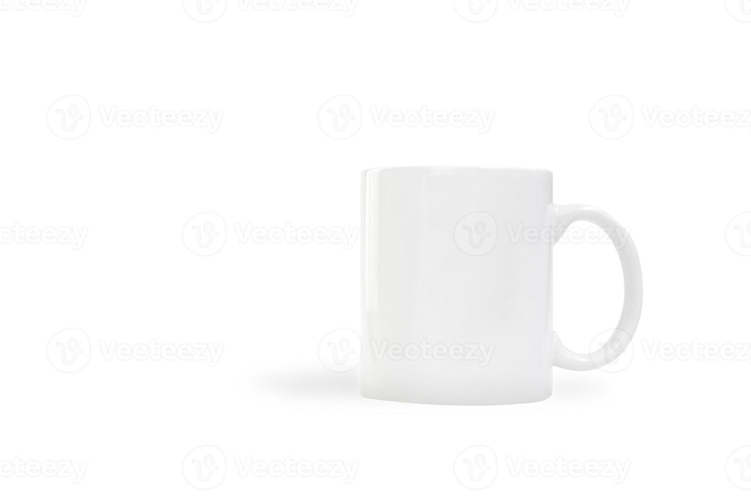 Ceramic white mug with clipping path on white background for mockup concept photo