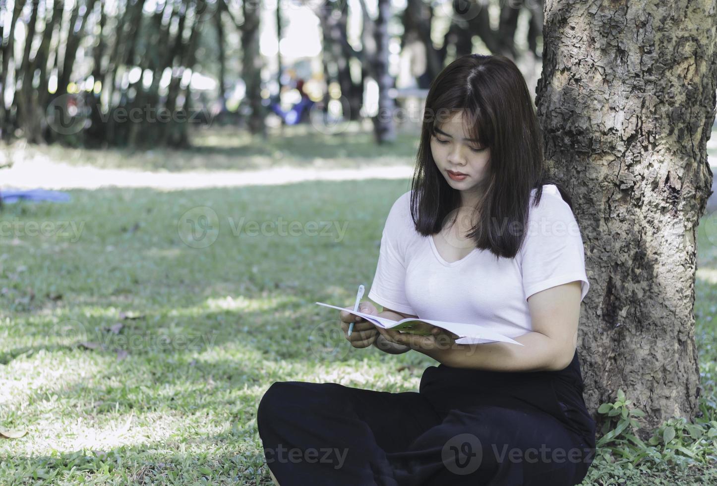 Young woman studying at the park photo