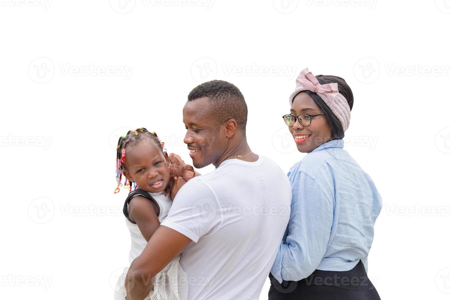 Cheerful african american family with clipping path on white background, Happiness family concepts photo