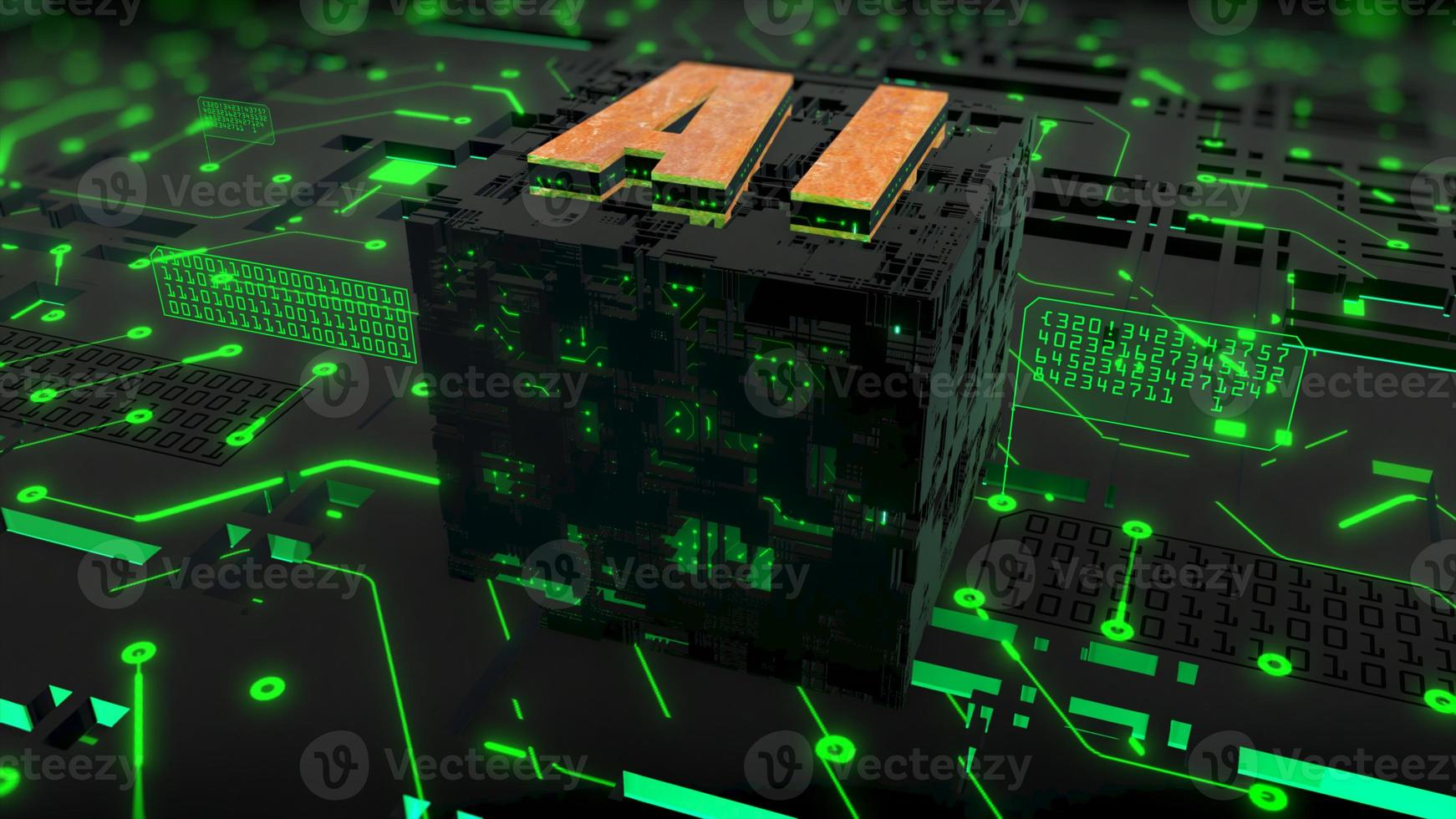 3D rendering digital of AI Artificial Intelligence over circuit background, High-speed connection data analysis, Future Technology digital background photo